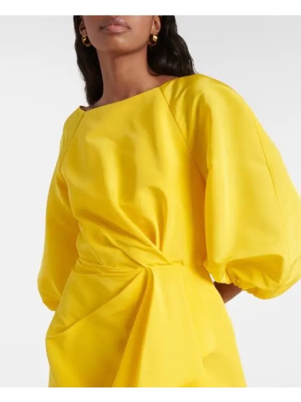 NWT Carolina Herrera Silk Sarong Gown Taxi Cab Yellow Puff Sleeve Maxi Dress Sz - Picture 4 of 13